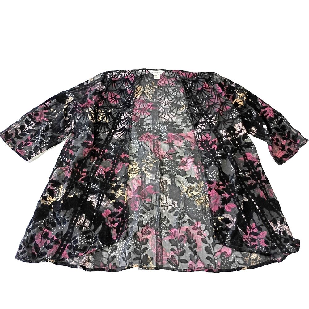 Christopher Banks Witchy Velvet Flocked Cardigan Womens PM Petite 3/4 Sleeve